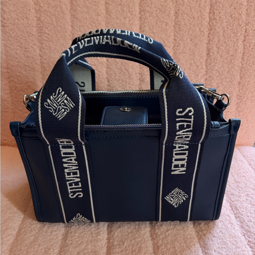 Steve Madden Navy Blue Mini Bag with Logo Straps